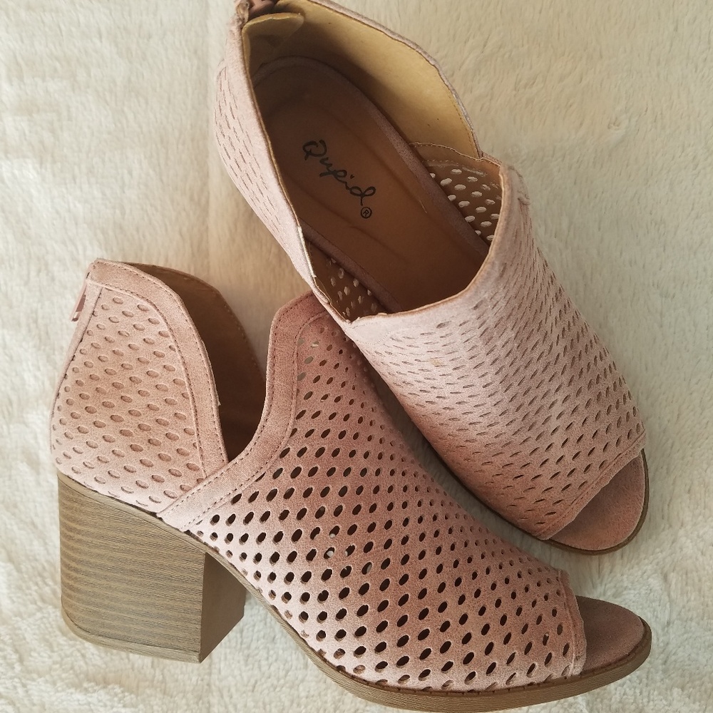 Blush tone peep toed booties